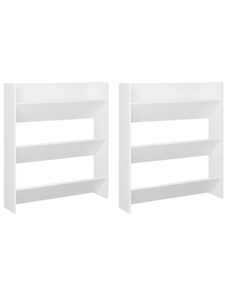 Scarpiere a Muro 2pz Bianche 80x18x90 cm in Legno Multistrato