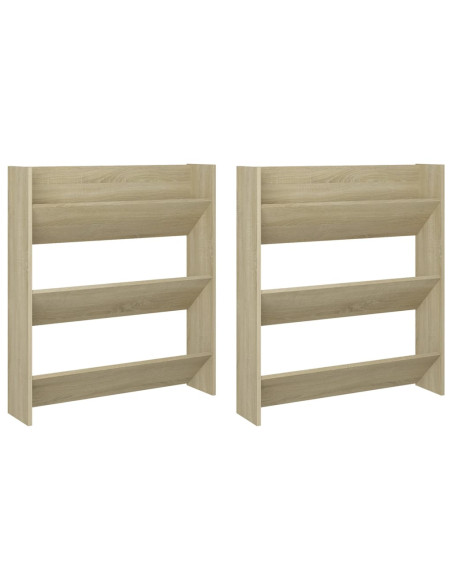 Scarpiere a Muro 2pz Rovere Sonoma 80x18x90cm Legno Multistrato