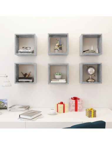 Mensole Parete a Cubo 6 pz Grigio Cemento 26x15x26 cm