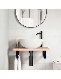 Ripiano a Parete per Lavabo in Acciaio e Massello di Faggio 2