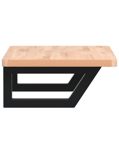 Ripiano a Parete per Lavabo in Acciaio e Massello di Faggio