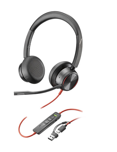 POLY Cuffie stereo Blackwire 8225 con connettore USB-C + adattatore USB-C/A