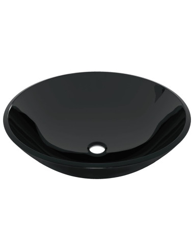 Lavandino Bagno con Rubinetto e Piletta in Vetro Temperato Nero