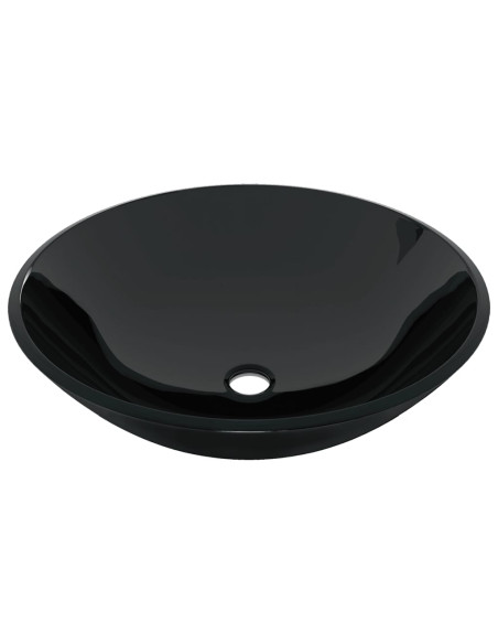 Lavandino Bagno con Rubinetto e Piletta in Vetro Temperato Nero
