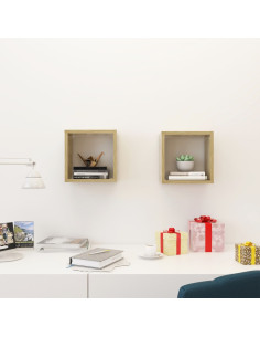 Mensole Parete a Cubo 2 pz Rovere Sonoma 26x15x26 cm 2