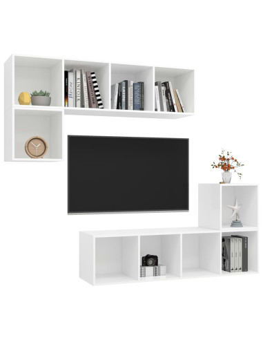 Set Mobili Porta TV 4 pz Bianco in Legno Multistrato