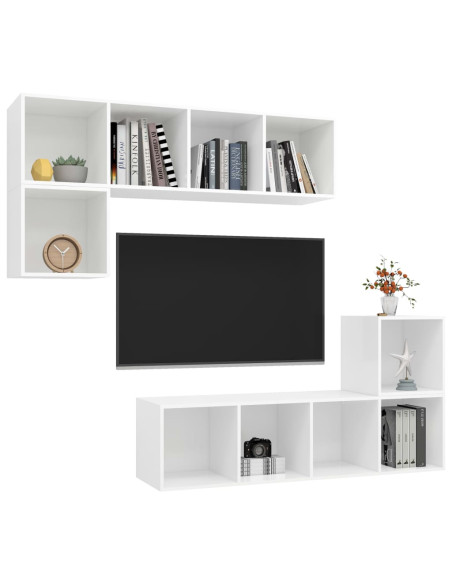 Set Mobili Porta TV 4 pz Bianco in Legno Multistrato