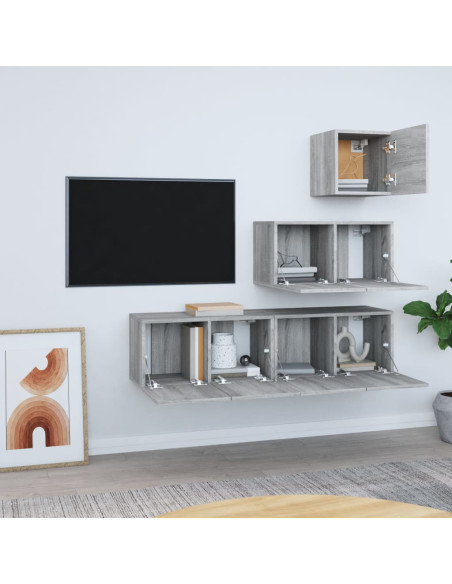 Set di Mobili Porta TV 4 pz Grigio Sonoma in Legno Multistrato
