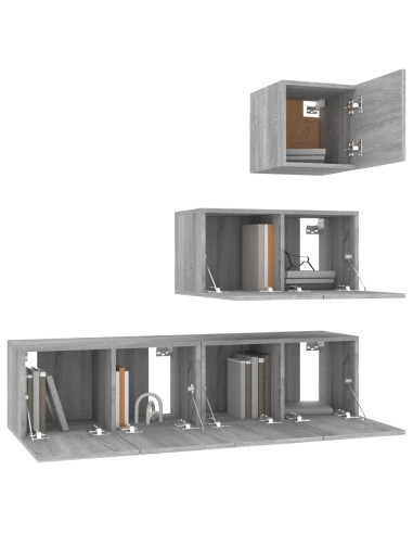 Set di Mobili Porta TV 4 pz Grigio Sonoma in Legno Multistrato