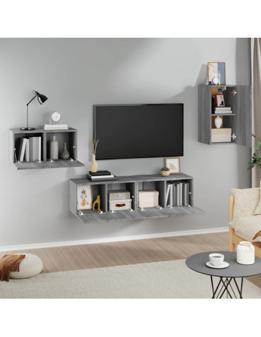 Set di Mobili Porta TV 4 pz Grigio Sonoma in Legno Multistrato