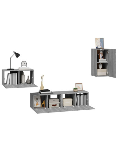 Set di Mobili Porta TV 4 pz Grigio Sonoma in Legno Multistrato