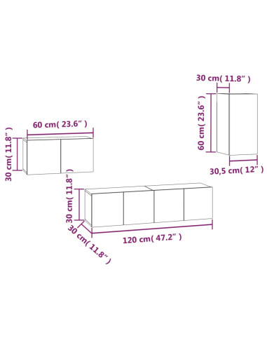 Set di Mobili Porta TV 4 pz Grigio Sonoma in Legno Multistrato