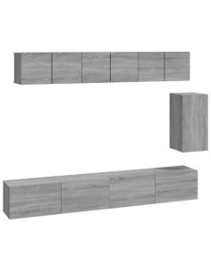Set di Mobili Porta TV 6 pz Grigio Sonoma in Legno Multistrato