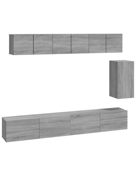 Set di Mobili Porta TV 6 pz Grigio Sonoma in Legno Multistrato