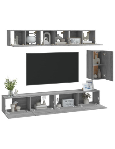 Set di Mobili Porta TV 6 pz Grigio Sonoma in Legno Multistrato