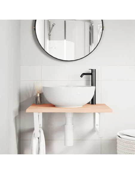 Ripiano a Parete per Lavabo in Acciaio e Massello di Rovere