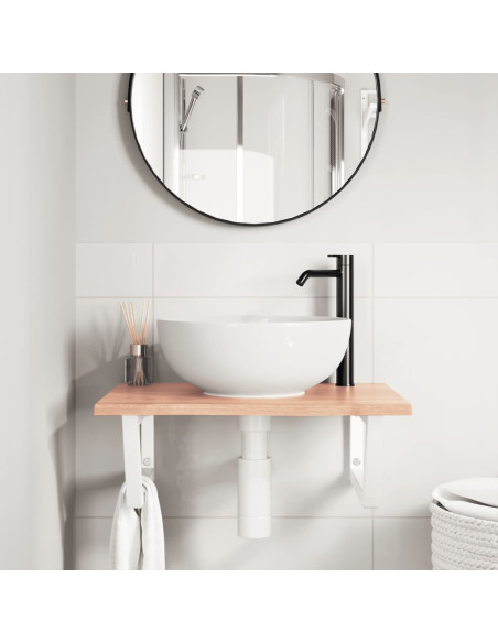 Ripiano a Parete per Lavabo in Acciaio e Massello di Rovere