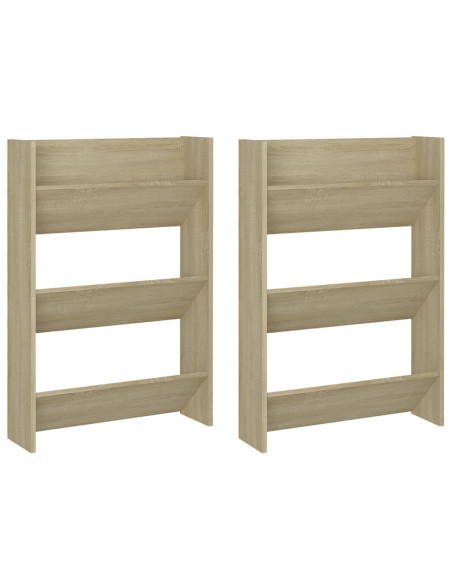 Scarpiere a Muro 2pz Rovere Sonoma 60x18x90cm Legno Multistrato