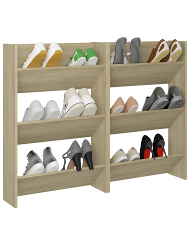 Scarpiere a Muro 2pz Rovere Sonoma 60x18x90cm Legno Multistrato