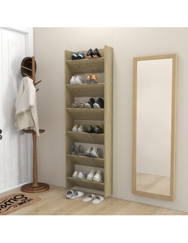 Scarpiere a Muro 2pz Rovere Sonoma 60x18x90cm Legno Multistrato