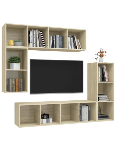 Set di Mobili Porta TV 4 pz Rovere Sonoma in Legno Multistrato
