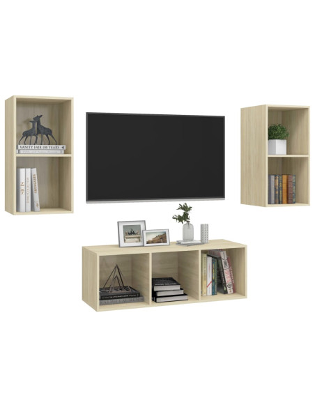 Set Porta TV 3 pz Rovere Sonoma in Truciolato