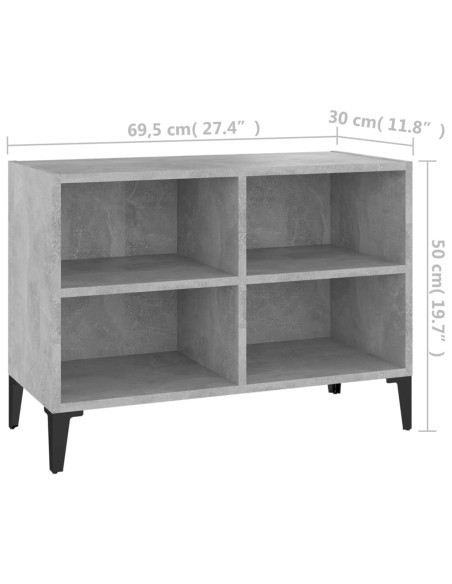 Mobile TV con Gambe in Metallo Grigio Cemento 69,5x30x50 cm