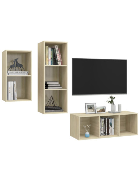 Set Porta TV 3 pz Rovere Sonoma in Truciolato