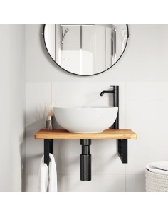 Ripiano a Parete per Lavabo in Acciaio e Massello di Rovere 2