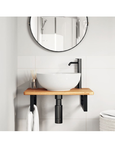 Ripiano a Parete per Lavabo in Acciaio e Massello di Rovere