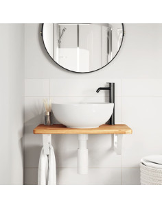 Ripiano a Parete per Lavabo in Acciaio e Massello di Rovere 2