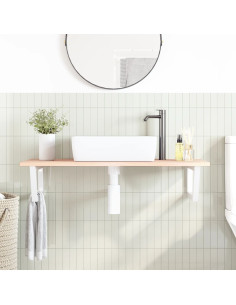 Ripiano a Parete per Lavabo in Acciaio e Massello di Rovere 2