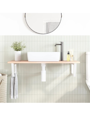 Ripiano a Parete per Lavabo in Acciaio e Massello di Rovere