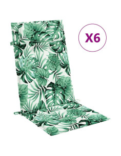 Cuscini Sedia Schienale Alto 6 pz Motivo Foglie Tessuto Oxford
