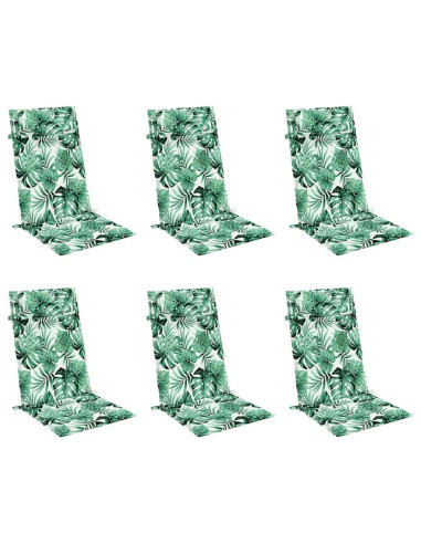 Cuscini Sedia Schienale Alto 6 pz Motivo Foglie Tessuto Oxford