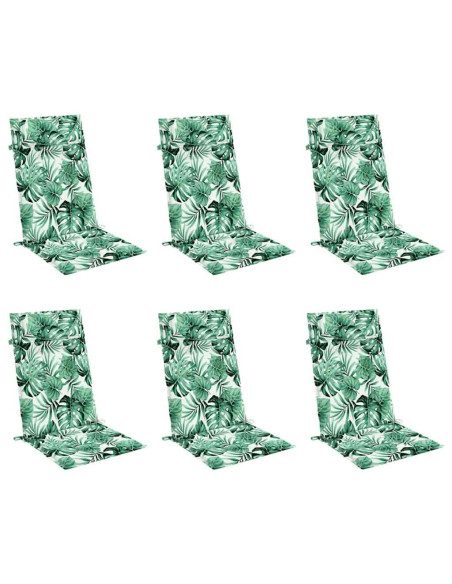 Cuscini Sedia Schienale Alto 6 pz Motivo Foglie Tessuto Oxford