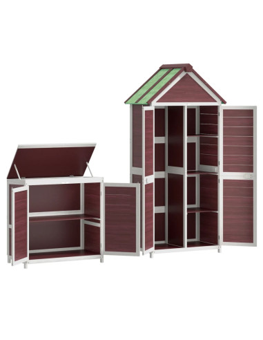 Set Rimessa Attrezzi da Giardino 2pz Moka Legno Massello Pino