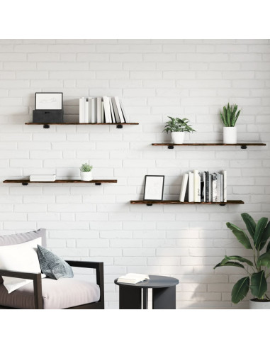 Mensole Parete 4pz Rovere Fumo 100x20x1,5 cm Legno Multistrato