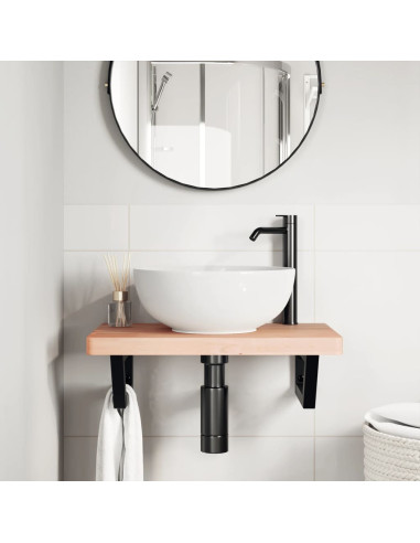 Ripiano a Parete per Lavabo in Acciaio e Massello di Faggio