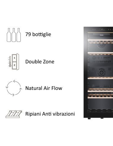 Haier Wine Bank 50 Serie 5 HWS79GDG Cantinetta vino con compressore Libera installazione Nero 79 bottiglia/bottiglie