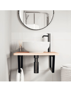 Ripiano a Parete per Lavabo in Acciaio e Massello di Faggio 2