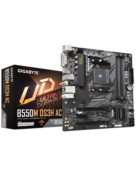 GIGABYTE B550M DS3H AC Scheda madre - CPU AMD Ryzen 5000, VRM a 5+3 fasi, fino a 4733 MHz DDR4, 1xPCIe 4.0 + 1xPCIe 3.0 M.2, Wi-