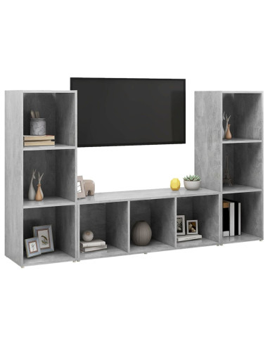 Mobili TV 3 pz Grigio Cemento 107x35x37 cm in Legno Multistrato