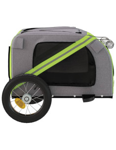 Rimorchio da Bici per Animali Verde e Grigio Oxford e Ferro