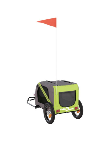 Rimorchio da Bici per Animali Verde e Grigio Oxford e Ferro