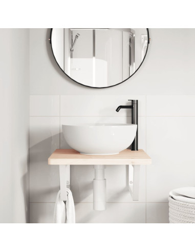 Ripiano a Parete per Lavabo in Acciaio e Massello di Faggio