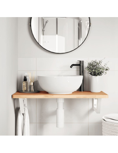 Ripiano a Parete per Lavabo in Acciaio e Massello di Faggio