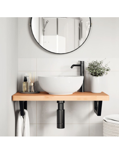 Ripiano a Parete per Lavabo in Acciaio e Massello di Faggio