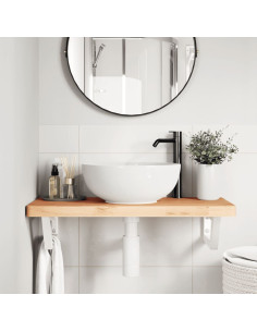 Ripiano a Parete per Lavabo in Acciaio e Massello di Faggio 2