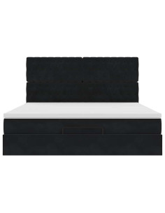 Struttura Letto Pouf con Materassi Nero 160x200 cm in Velluto